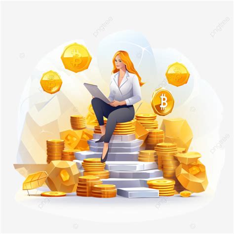 Business Woman Sitting On Pile Of Gold Coins, Sit, Pile, Bits PNG Transparent Image and Clipart ...