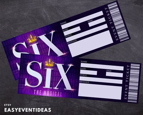 Printable Six the Musical Ticket Editable Tickets Musical Fake Surprise ...