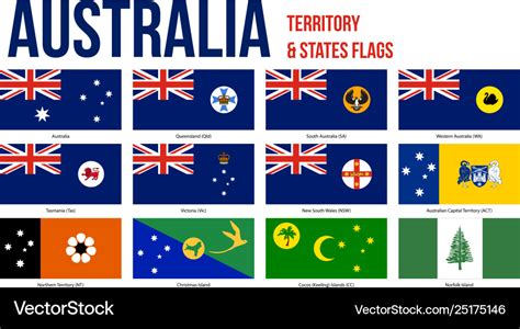 Australia all states and territory flags on white Vector Image