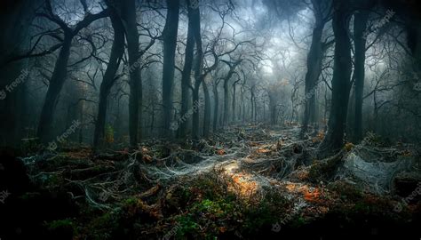 Premium Photo | Realistic haunted forest spooky landscape at night Fantasy Halloween forest ...