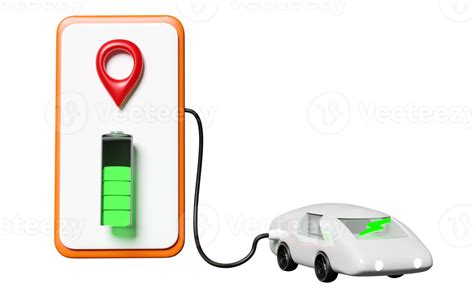 3d electric car charging station application with smartphone, pin ...