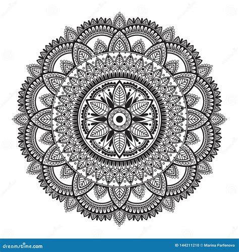 Black and White Ethnic Mandala on White Background. Circular Decorative Pattern Stock ...