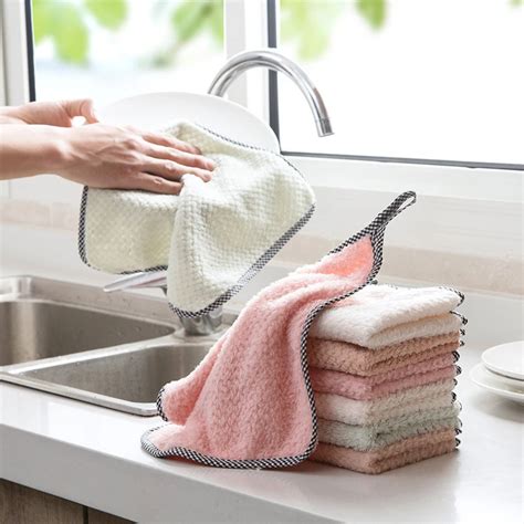 Kitchen Cleaning Cloth Hanging Towel Coral Fleece Dish Towel Bathroom Cleaning Cloth Absorbent ...