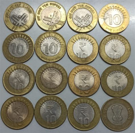 10 Rupees Year wise Complete Set (2005 to 2019) – 15 Bimetallic Coins - Indian Coins and Stamps