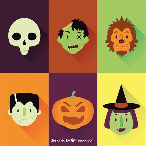 Free Vector | Halloween character faces