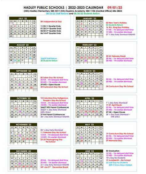 School Calendars | Hadley Public Schools