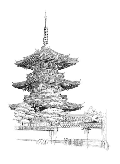 Japanese Temple Drawing Outline