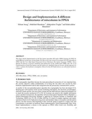 Design and Implementation A different Architectures of mixcolumn in FPGA | PDF