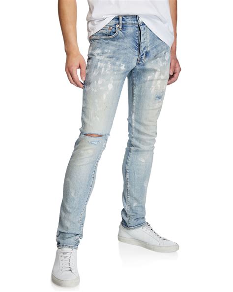 PURPLE Men's Slim-Fit Distressed Jeans | Neiman Marcus