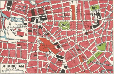 Birmingham Antique City Map 1900s Town home decor Vintage Prints Colour ...