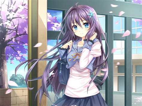 Wallpaper Schoolgirl, anime girl, purple hair, sakura bloom 2880x1800 ...