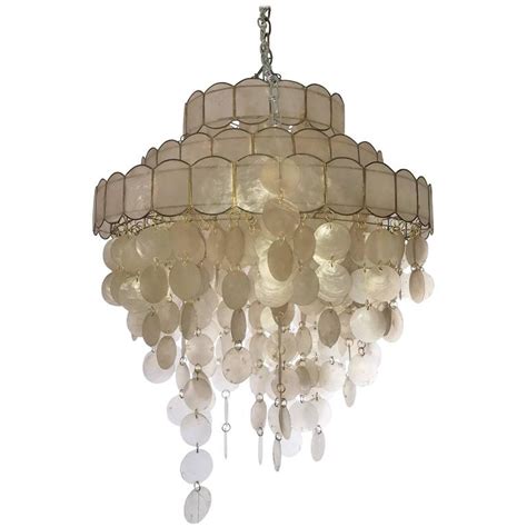 Capiz Shell Chandelier, Tiers of Natural Shells Hand Strung Diffused ...