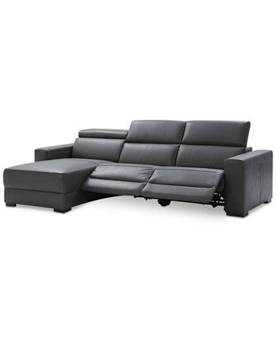 Nevio 3-pc Leather Sectional Sofa with Chaise, 2 Power Recliners and ...