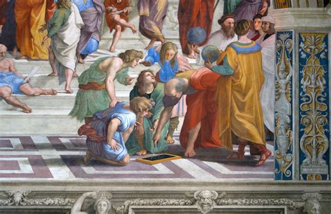 Raphael, Euclid Group, Raphael, School of Athens, fresco, 1509-1511 (Stanza della Segnatura ...