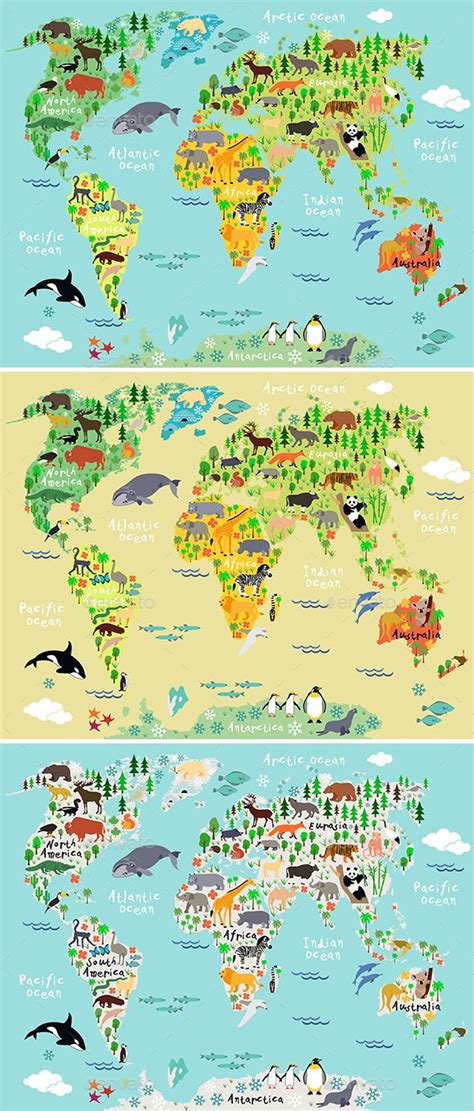 Animal Map of the World for Children and Kids | Animals for kids, Geography for kids, World map