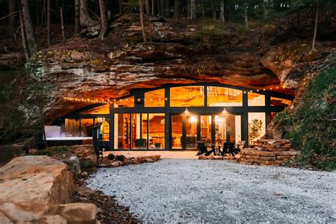 An innovative and eco-friendly cave house, built into a natural recess cave on the Dunlap Hollow ...