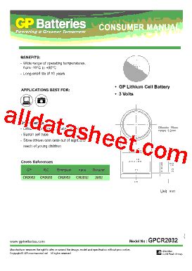 CR2032 Datasheet(PDF) - GPB International Limited.