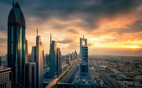 Wallpaper City at sunset, skyscrapers, Dubai, UAE 1920x1200 HD Picture, Image