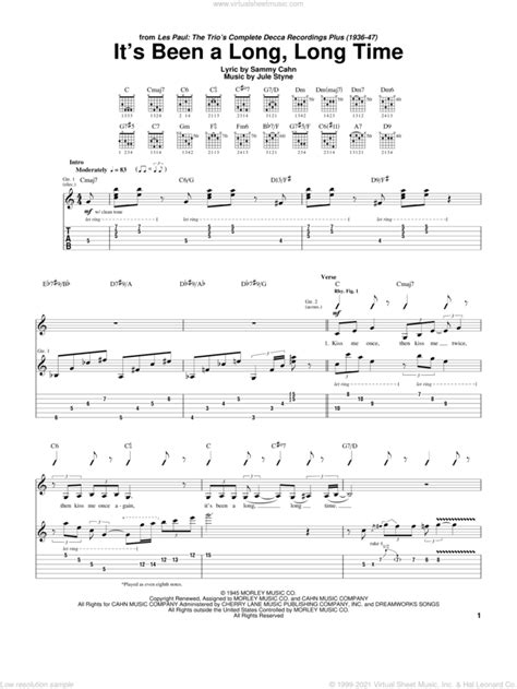 It's Been A Long, Long Time sheet music for guitar (tablature)