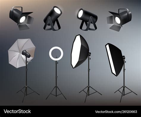 Photo studio accessories spotlights softboxes Vector Image