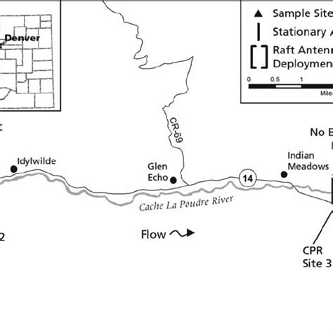 Study area in the Cache la Poudre River, Colorado. The map shows the... | Download Scientific ...