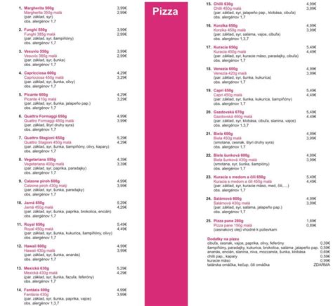 Menu at Royal Pizza & Restaurant, Svidník