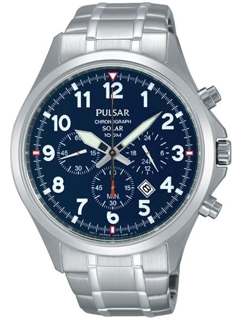 Pulsar Solar Powered Quartz Chronograph Watch with 43mm stainless steel case #PX5037