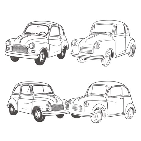 Classic Vintage Cars Vector Illustrations Isolated On White Clv Image Outline Sketch Drawing ...