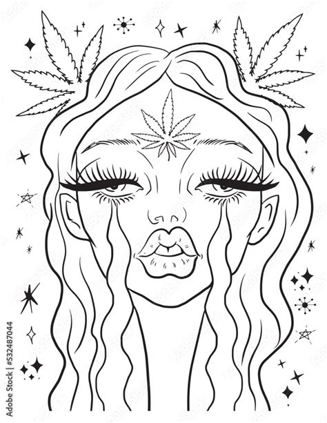 Weed Girl Coloring Vector Coloring For Adults Stock Vector, 44% OFF