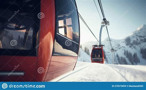 Cable Car Gondola at Ski Resort with Snowy Mountains on Background ...