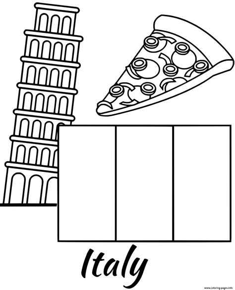 Italy Flag Piza Coloring page Printable