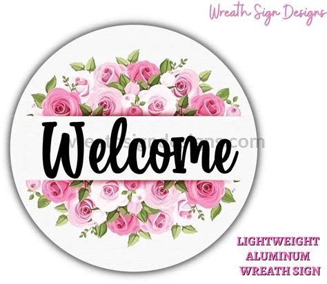 Welcome Pink Roses Metal Sign – Wreath Sign Designs