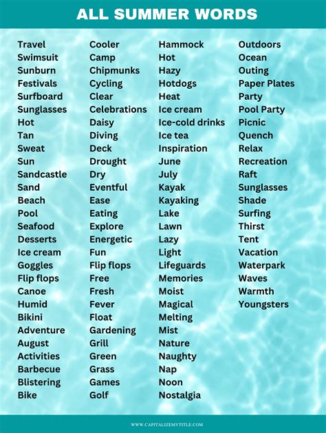 100+ Summer Words: Vocabulary Words for Summer - Capitalize My Title