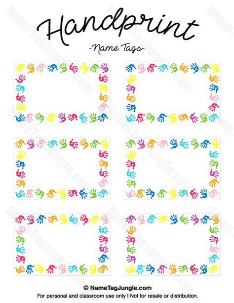 Free printable handprint name tags. The template can also be used for creating items like labels ...