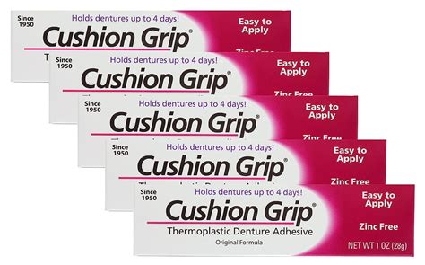 Cushion Grip Thermoplastic Denture Adhesive, 1 oz (Pack of 5) Makes Loose Dentures Fit Better ...