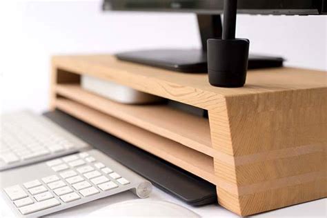The Handmade Wooden Monitor Stand with Three Storage Areas for Mac mini, Keyboard and More ...