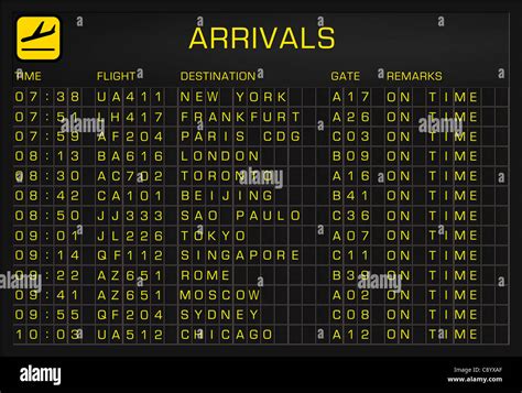 International Airport Timetable Arrivals All Flights On Time Stock Photo - Alamy