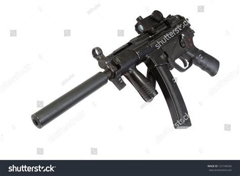 Submachine Gun Silencer Isolated On White Stock Photo (Edit Now) 127196342