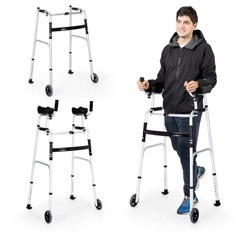 Goplus Walkers For Seniors, Foldable Standard Walker With 5'' Wheels And Removable Padded ...