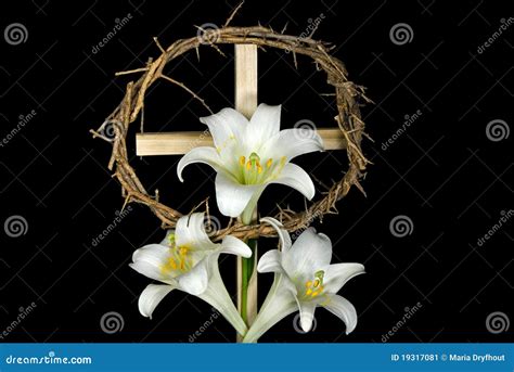 Easter Cross And Lilies Stock Image - Image: 19317081