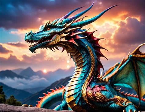 A Highly Realistic Chinese Dragon in Various Environments. Stock Illustration - Illustration of ...