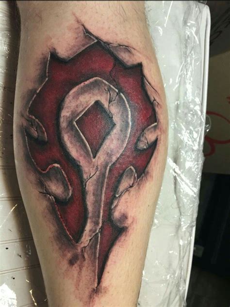 Blizzard Warcraft Horde sigil brand trompe l'oeil tattoo | Gaming tattoo, Horde tattoo, Tattoos