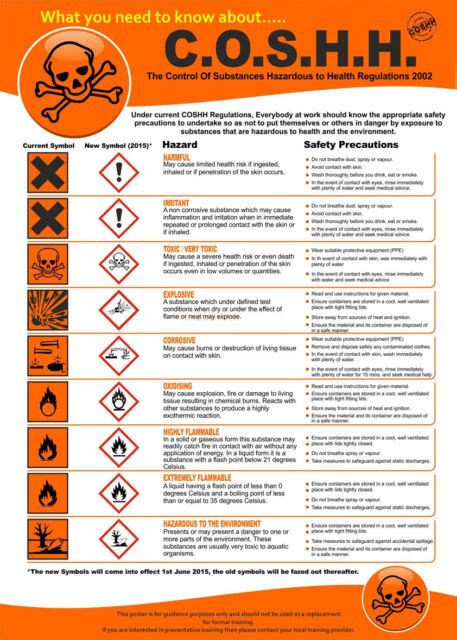 A4 Laminated - COSHH Control of Substances Hazardous Popular Wall Chart ...