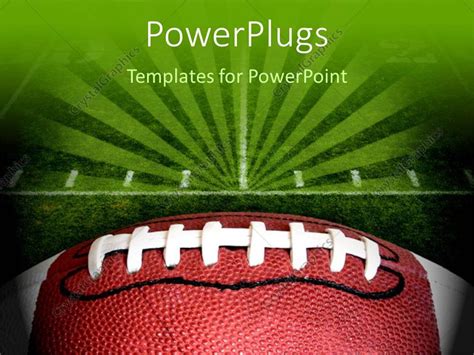 PowerPoint Template: Green football pitch and leather football close up (12837)