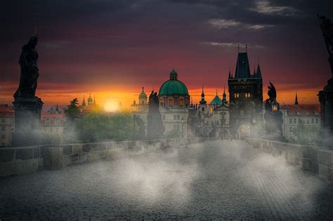 Sunrise at Charles Bridge in Prague of Czechia | Sunrise sunset ...