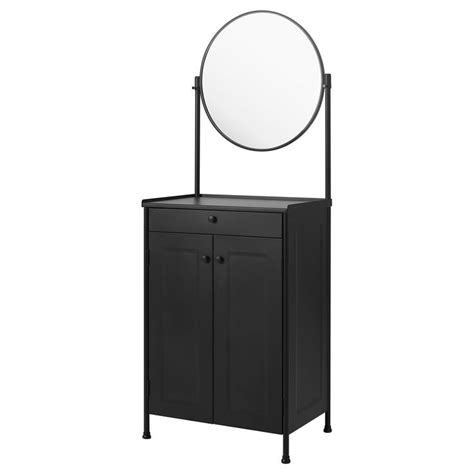 KORNSJÖ black, Cabinet with mirror - IKEA | Glass shelves in bathroom, Ikea, Mirror
