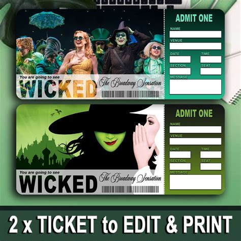 WICKED Printable Broadway Surprise Tickets, Wicked Theatre Musical ...