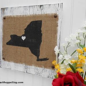 NEW YORK State Sign, NY, 12x 12, Rustic New York State Sign, Cottage Burlap State Sign ...