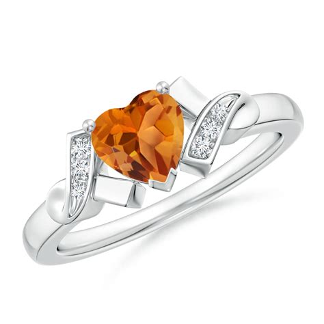 Solitaire Citrine Heart Ring with Diamond Accents | Angara