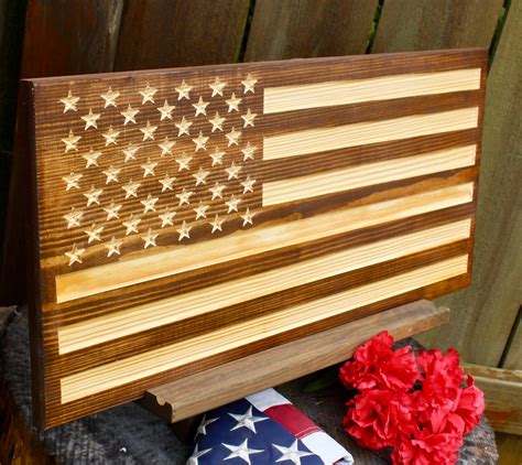 Wood American Flag Wall Art Carved Wood Wall Art Wooden US | Etsy